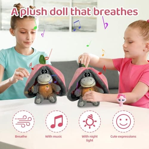 SKIKHN Peluche Qui Respire pour Enfants, Veilleuse Respiratoire Douce avec Mouvements et Musique, Idéale en Cadeau d'Ann