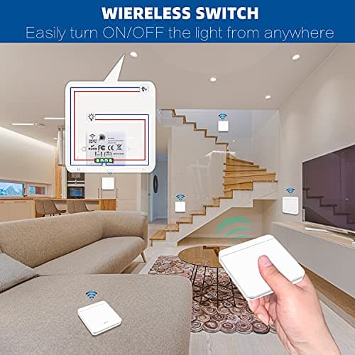 CetteRC Interrupteur d'éclairage sans fil 10A, Installation facile pour lampe jusqu'à 1500W, Contrôleur RF et sécurité
