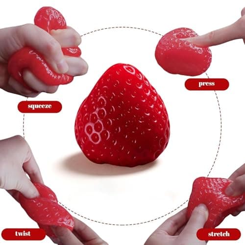 Jouet Anti-Stress Fraise Rouge Fufu Squishy - Balle Taba Jouet pour Adultes et Enfants, Accessoire de Bureau Amusant en