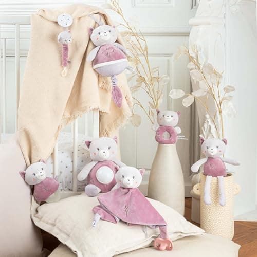 VEILLEUSE GIPSY TOYS CHAT PREMIER ÂGE’BAMBOO’GRIS ET ROSE 26CM