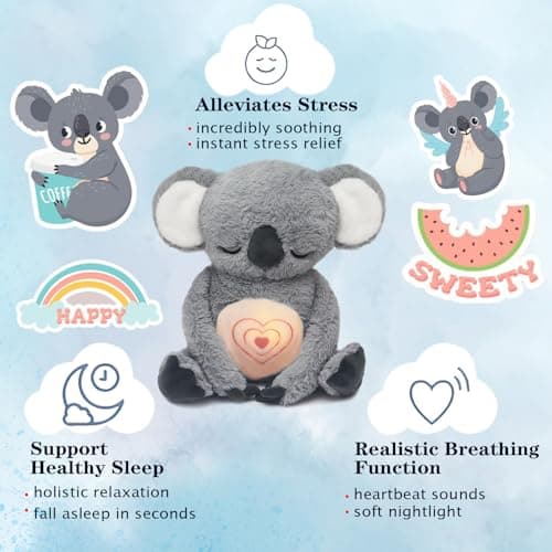IUTOYYE Peluche Respirant Koala pour Enfants, Doudou avec Lumières Musicales et Mouvement de Respiration Rythmique - Jou