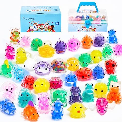 Nuseya 42 PCS Kids Anti-Stress Squishy Animal Squeeze Toys - Mini Kawaii Party Favor with Storage Box, Perfect Gift for
