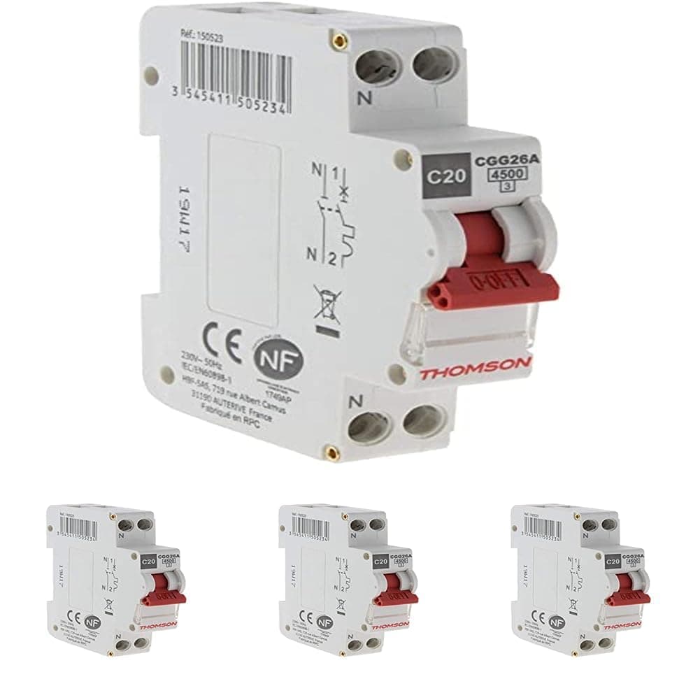 Thomson Disjoncteur à vis 20A NF |5kA (Lot de 4) - Protection électrique haute performance pour circuits domestiques et