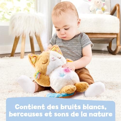 VTech Mon Chaton Douce Nuit - Peluche Chat Qui Respire, Veilleuse Bébé Musicale avec Lumière, Berceuses et Bruits Blancs