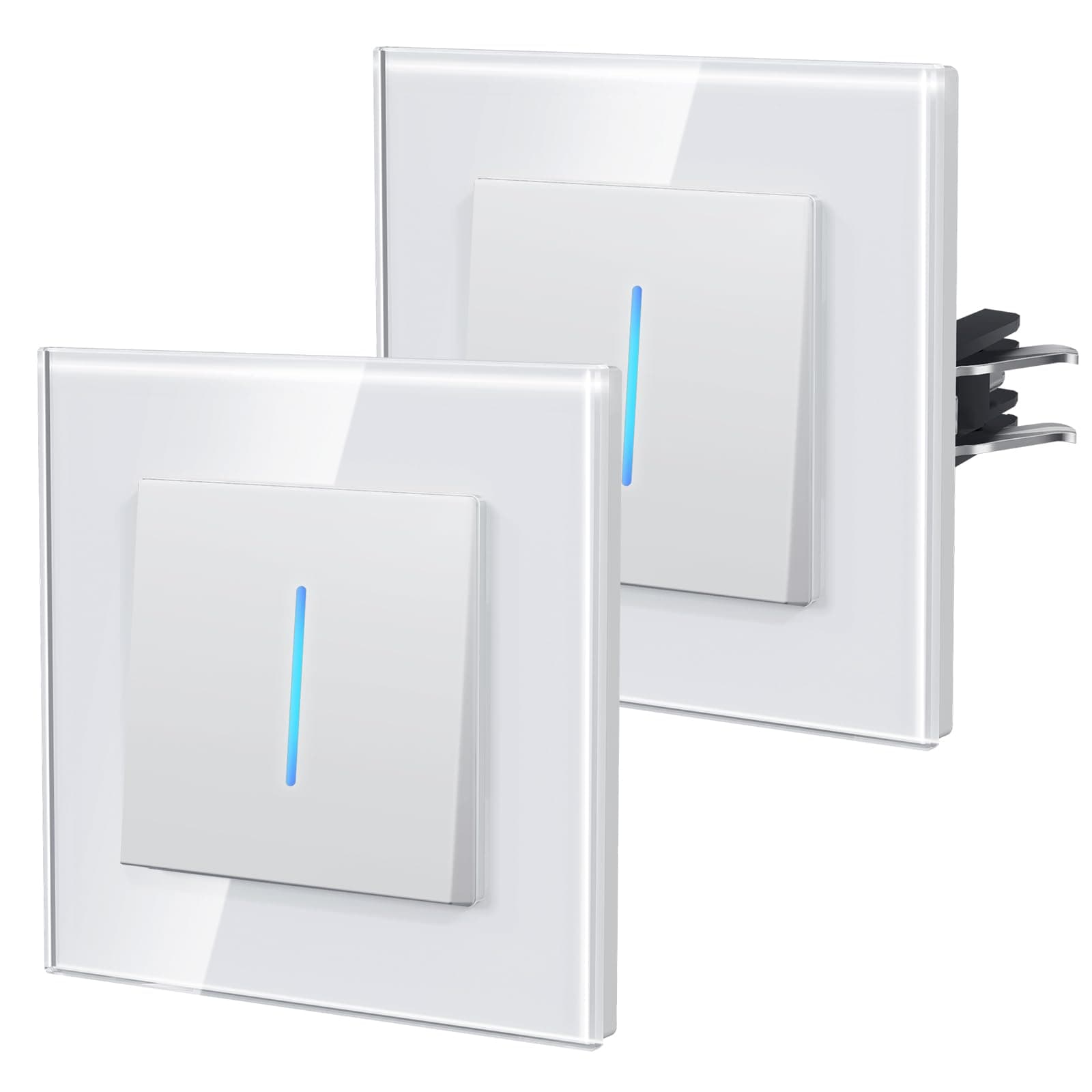 BSEED Interrupteur mural avec cristal facile à installer,1 gang 1 voie 86mm blanc - 2 paquets