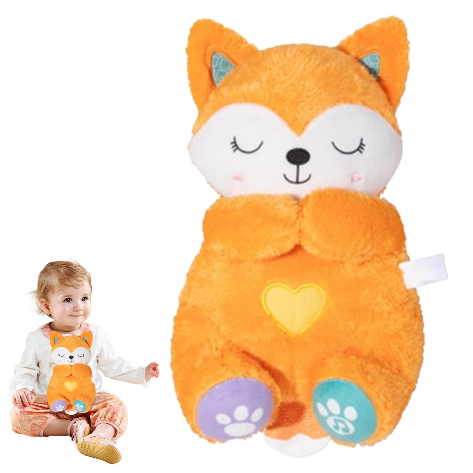 Peluche Musique Générique Renard Respirant pour Enfant | Idéal pour la Maternelle et la chambre d'enfant | Jouet Rituel