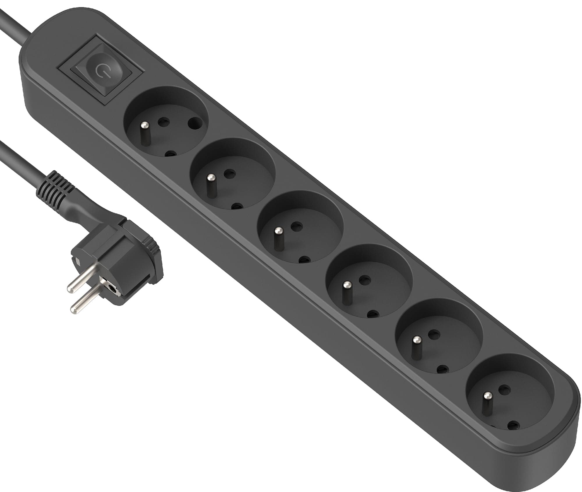 Electraline 32053 Bloc 6 prises avec interrupteur pour maison Noir adapté aux foyers français