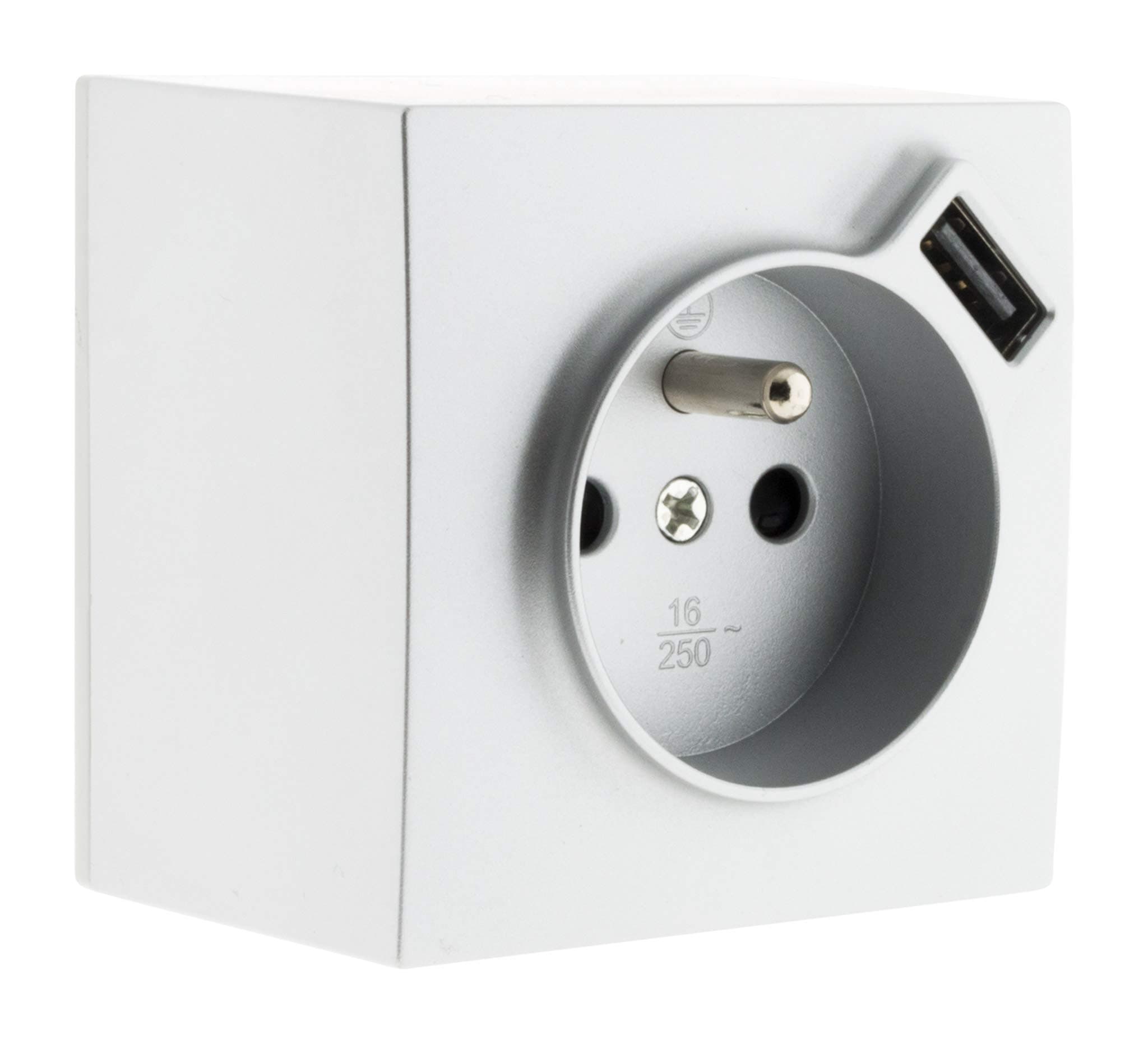 Zenitech Bel'Vue Prise Électrique 2P+T 16A USB |4A | Couleur Silver | Design Moderne | Intérieur Moderne