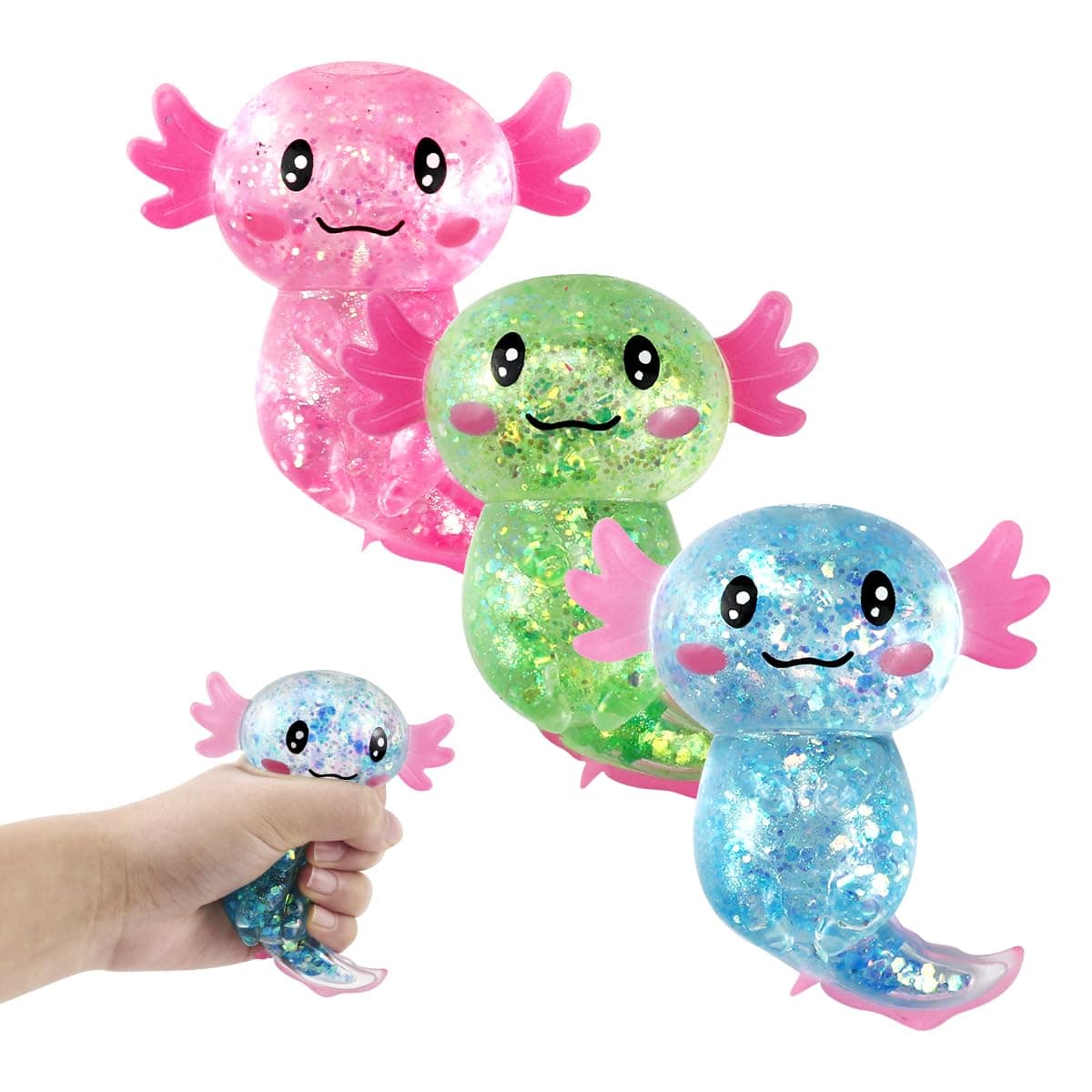 Axolotl Lot de 3 jouets anti-stress à presser pour enfants et adultes - Soulage le stress et la relaxation - Jouet anti-