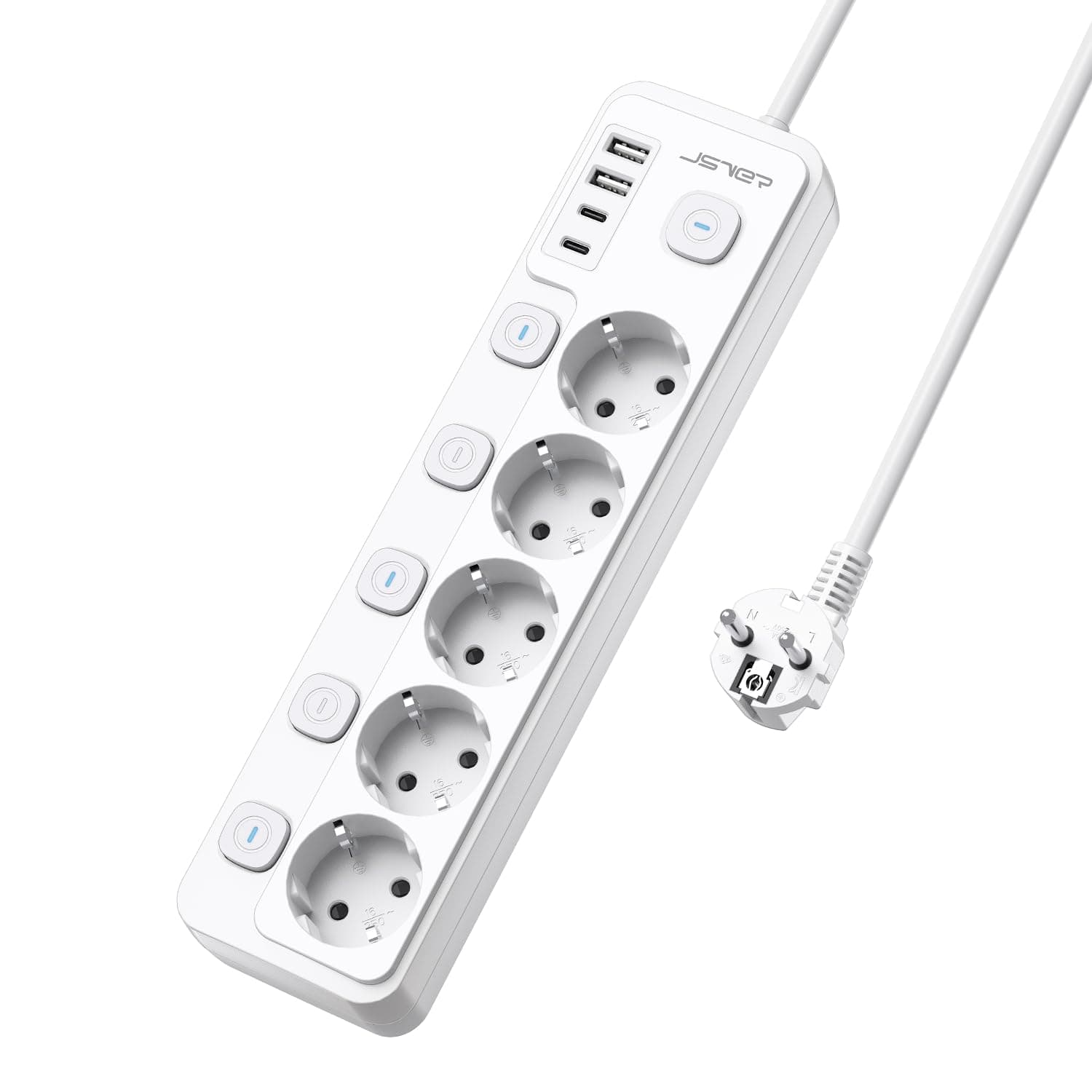JSVER Bloc Multiprise USB Blanco pour la Maison et le Bureau