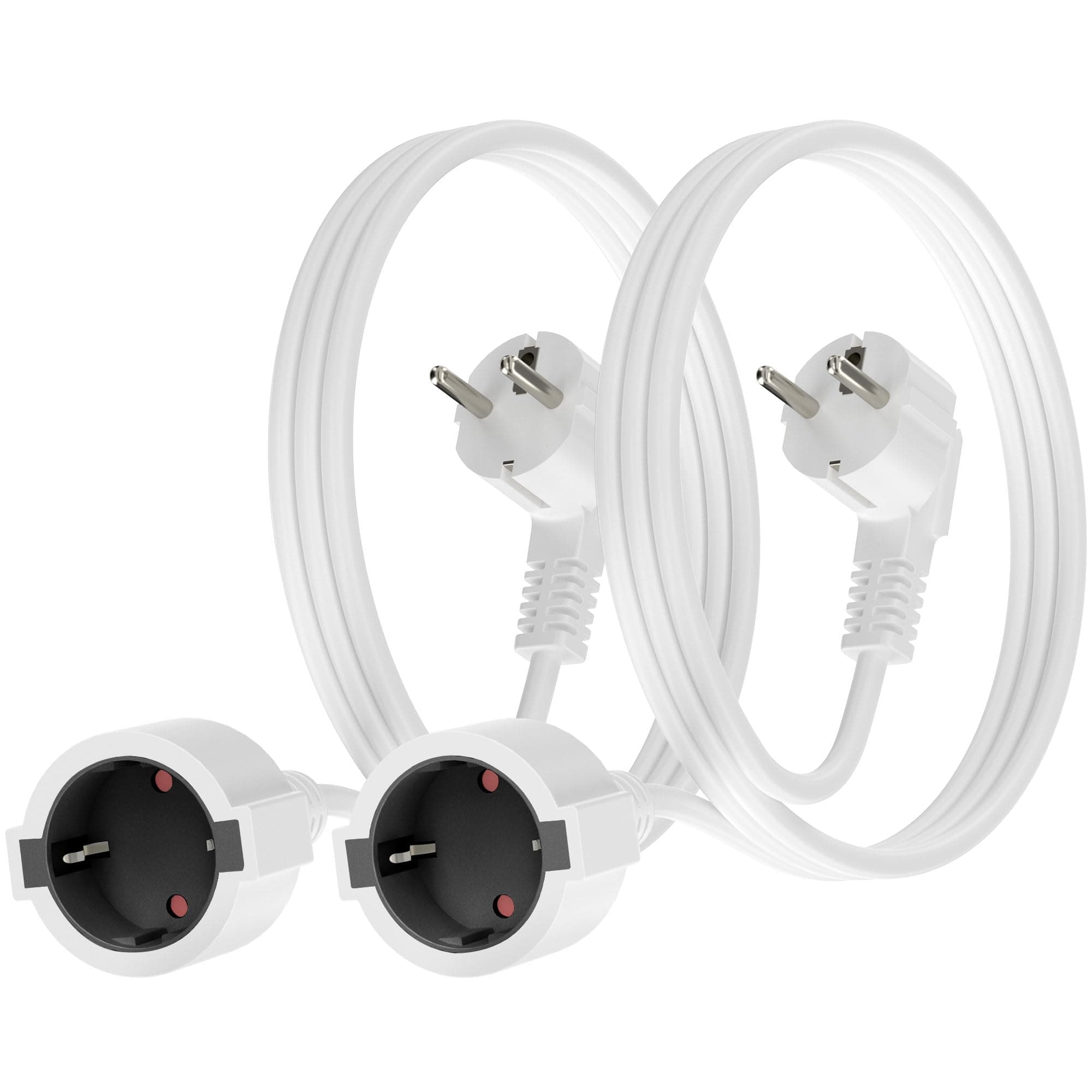 Rallonge Electrique Schuko 1,1 Mètre, Blanc, IP20 16A/250V, pour Bureau Multimédia, 2 Paquets 1,5 mm²