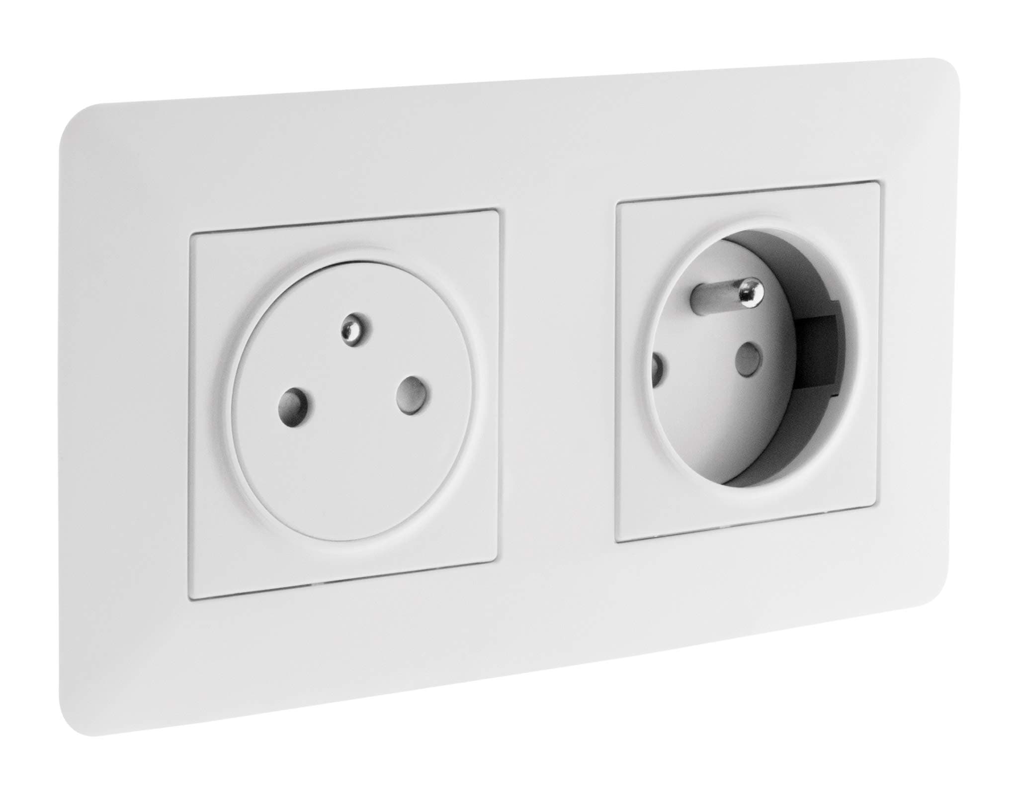 Zenitech Double Prise Affleurante Blanche pour Salaire - Électrique - Maison - Sécurité Incrustée - Boîte d'Encastrement