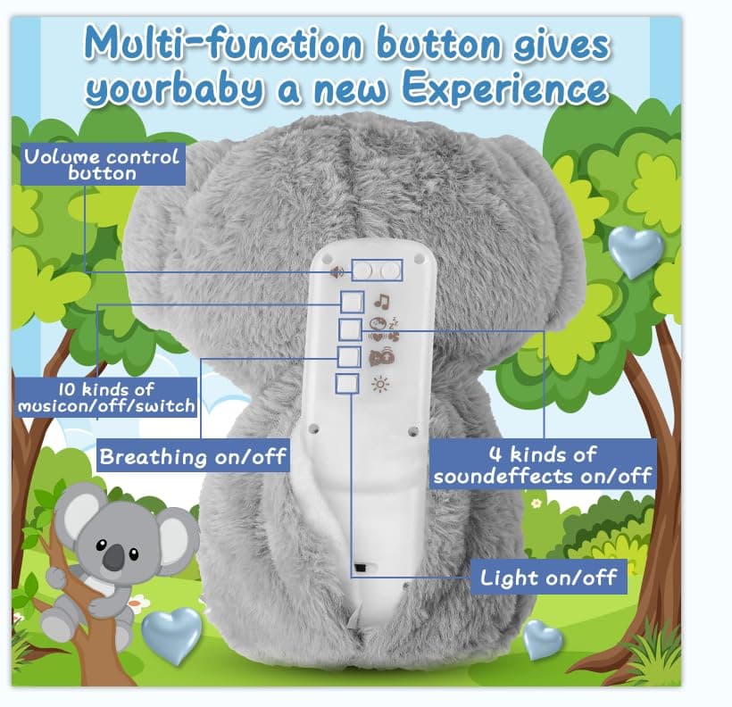 Yizemay Koala Qui Respire - Musique sensorielle - Peluche relaxante pour enfants - Respiration rythmique
