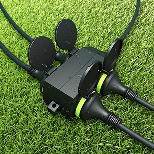 MutecPower Rallonge extérieure étanche IP44 avec 4 prises Schuko, protection des contacts, 5 mètres noir/vert