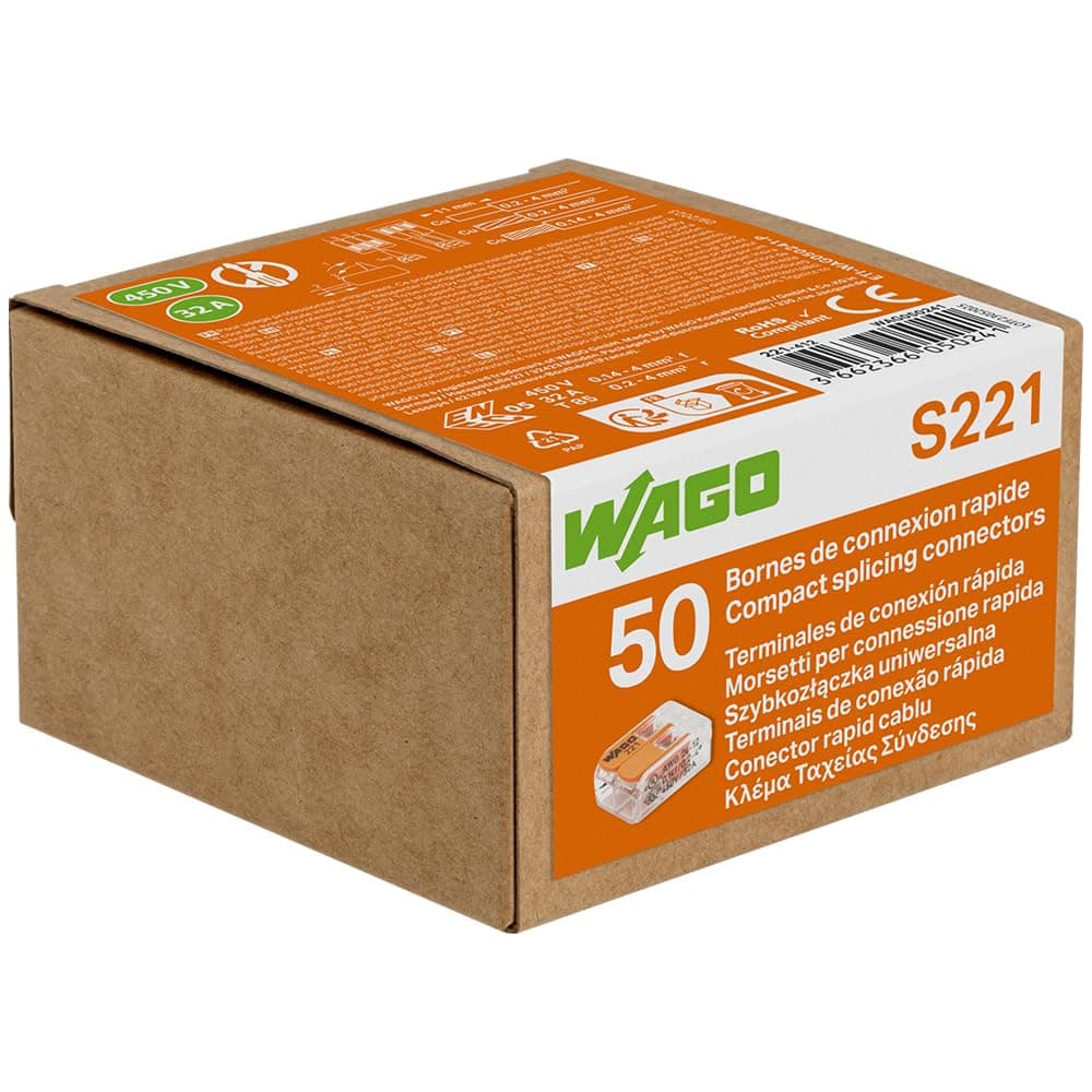 Wago Boîte de 50 Bornes de Connexion S221 - Facile à Installer et Sécurisée pour Tous Vos Projets Électriques