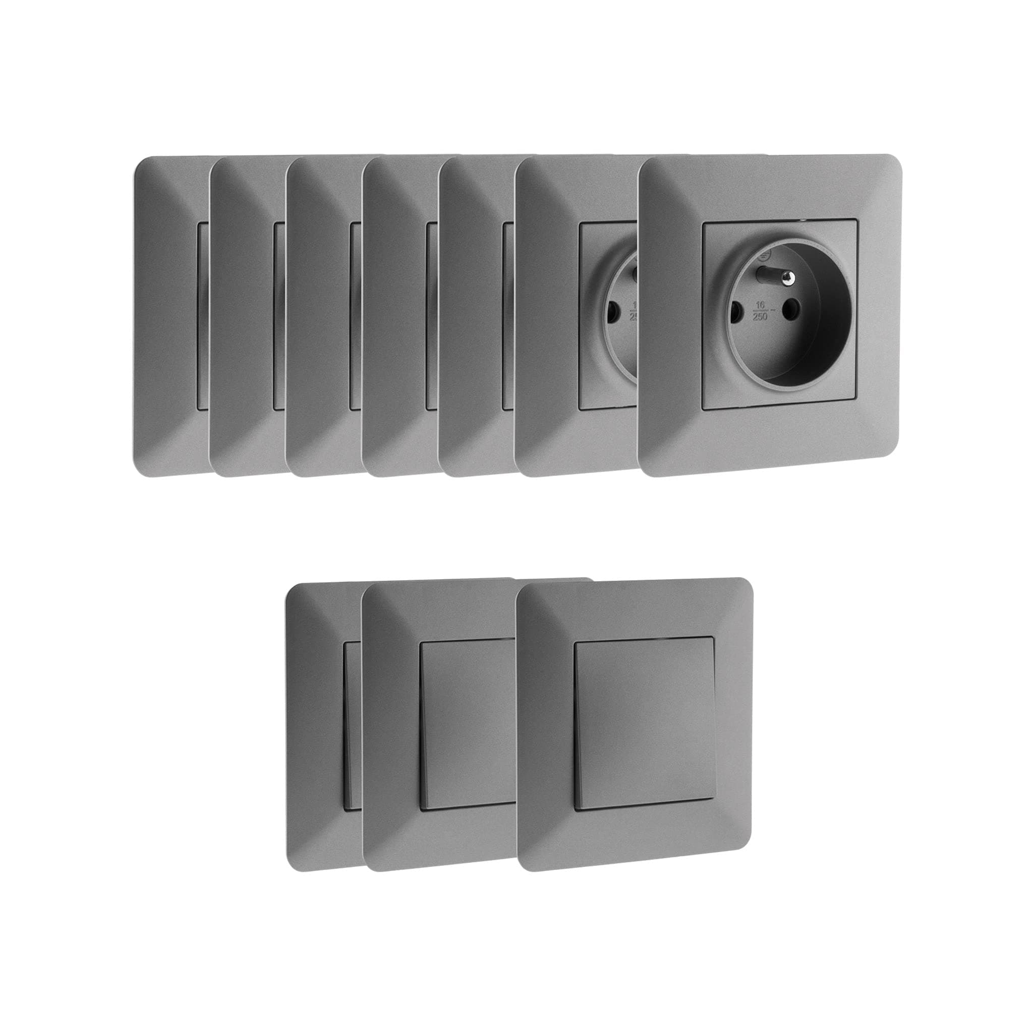 Zenitech - Lot de 7 Prises et 3 Va Et Vient en Titane Durable - Électrification Maison Design Raffiné