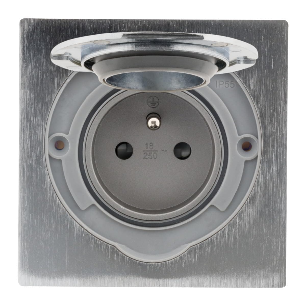 Zenitech Prise de Sol IP55 16A 2P+T - Alu Brossé Clapet Aimanté Sécurité - Fixation Par Vis Incluse - Électrification de