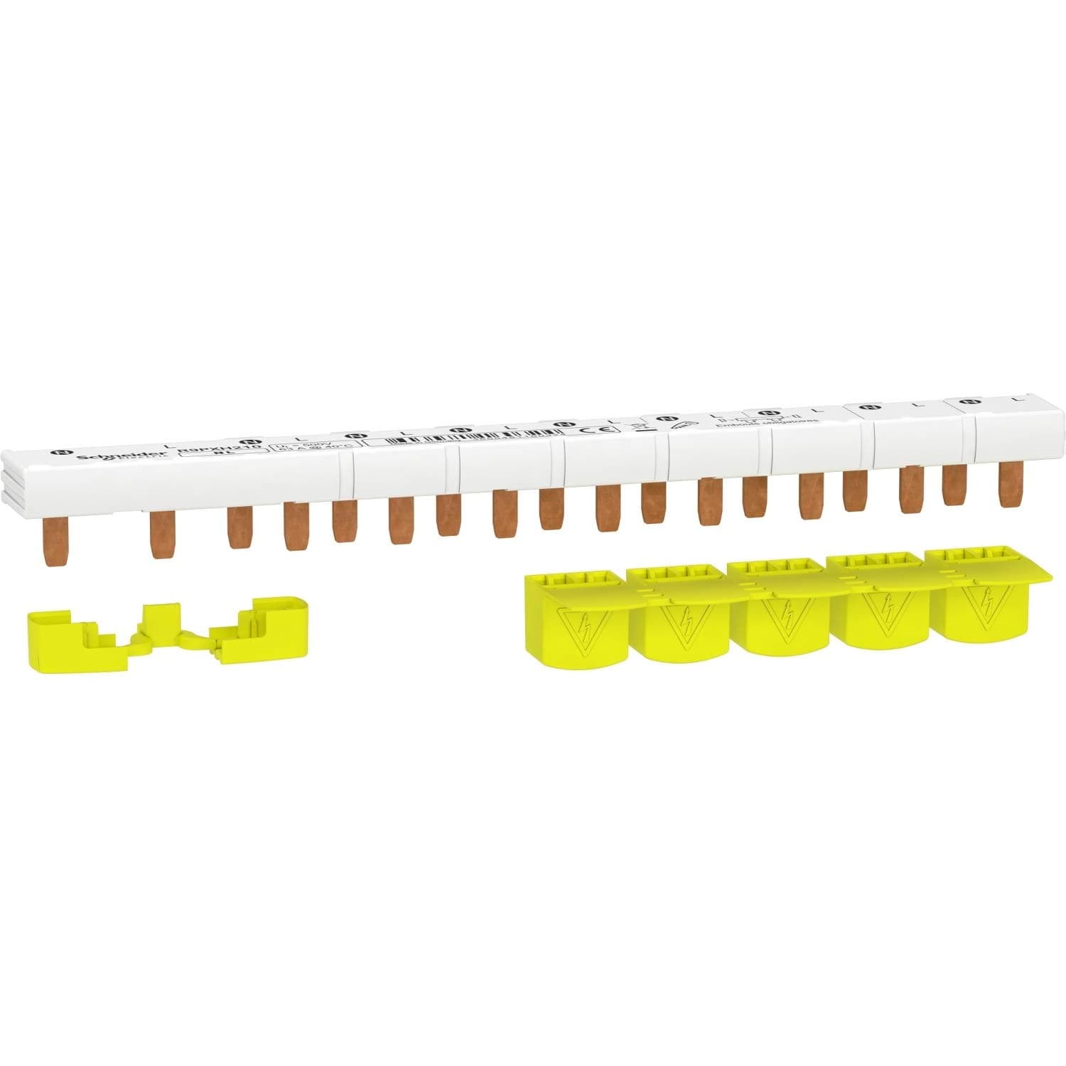 Schneider Electric - Peigne monobloc Resi9 1P+N 63A - 10 modules - Cache dents 5M - R9PXH210