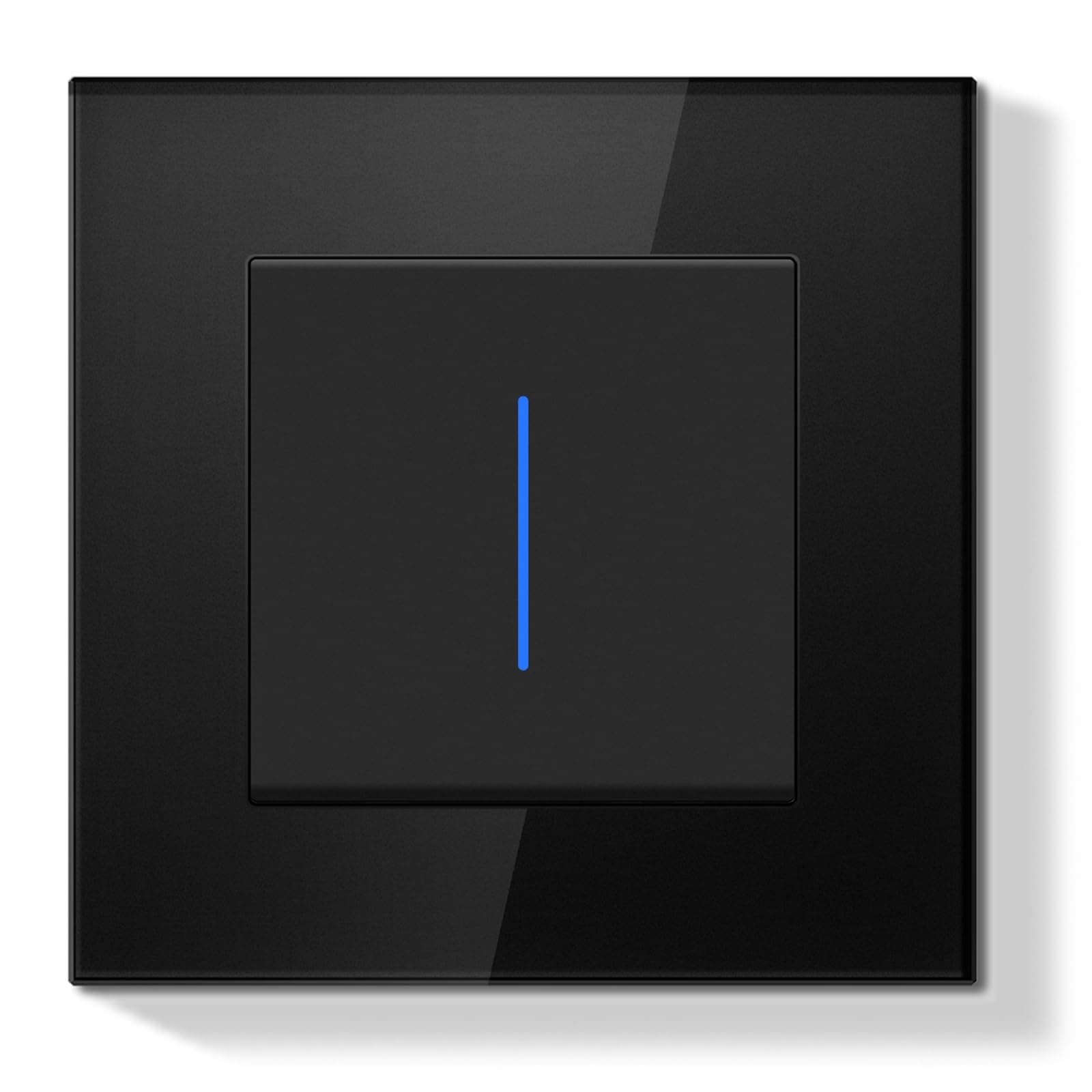 BSEEDLIFE Interrupteur mural LED facile à installer, cristal en verre, 1 gang 1 voie 86x86mm Noir