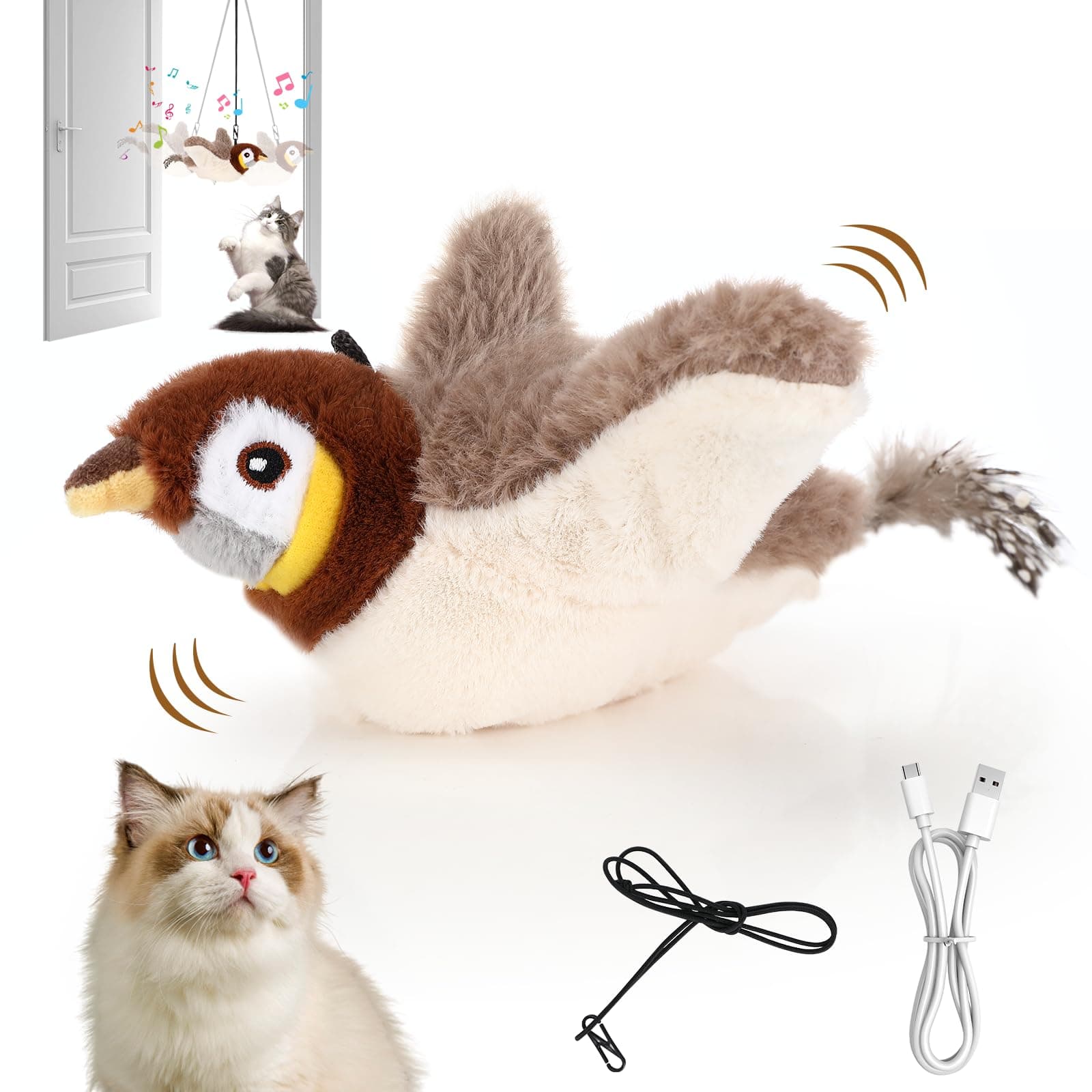Collazoey Jouet pour Chat Interactif en Peluche, Simulant le Gazouillis, pour Jouer à l'Intérieur