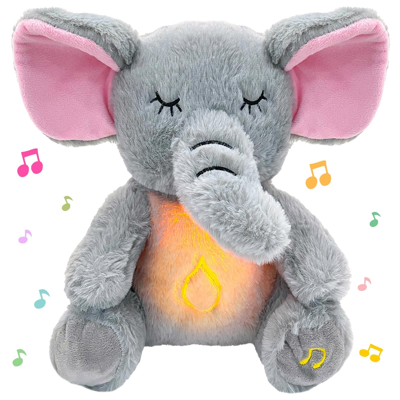 TOPJOWGA Peluche Musicale Interactive pour Bébé, Veilleuse Douce et Apaisante Qui Respire et s'allume, Cadeau Parfait po