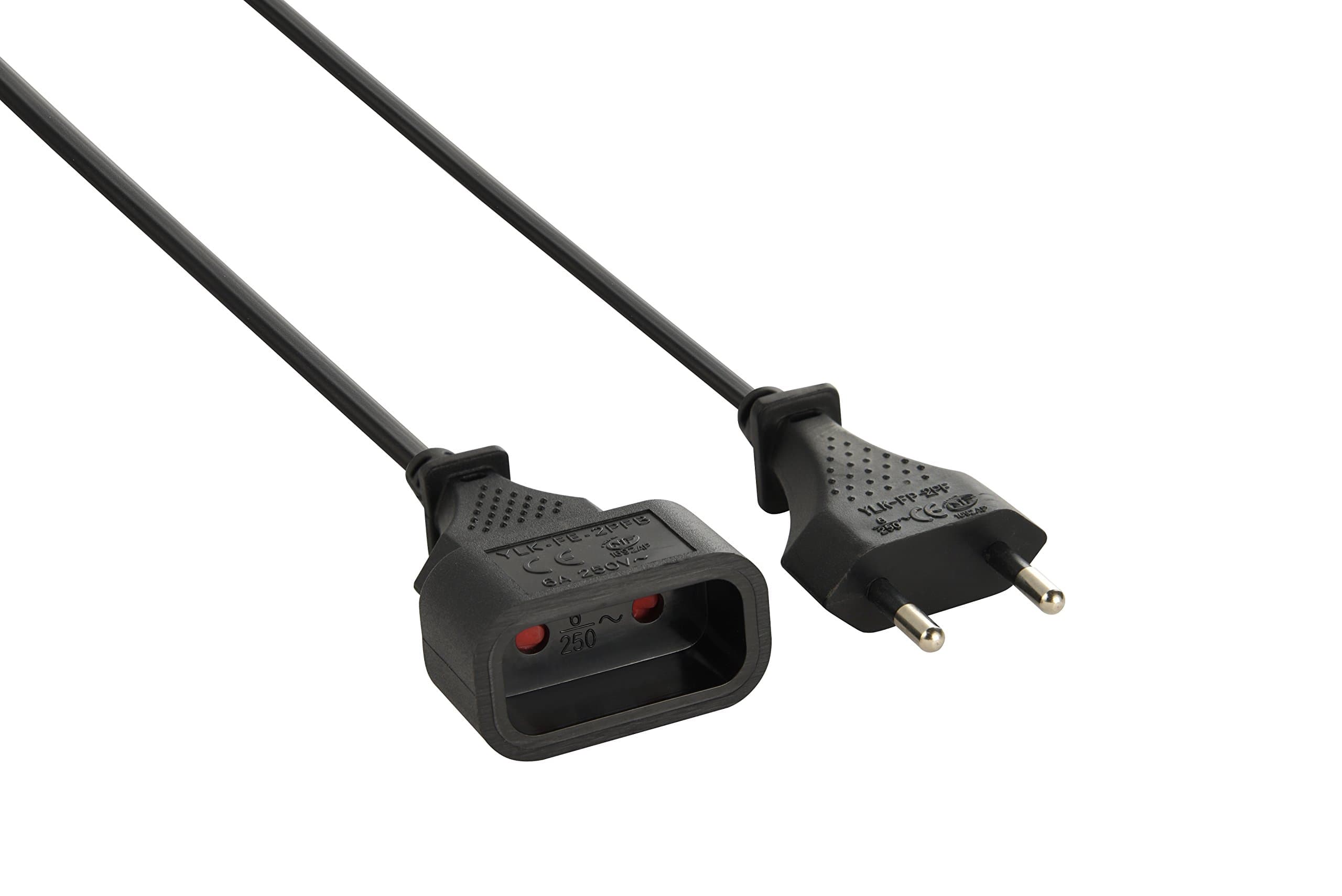 Electraline 20647011D Rallonge électrique pour européen 6A - usage domestique - 2m - section 2x0,75 mm²