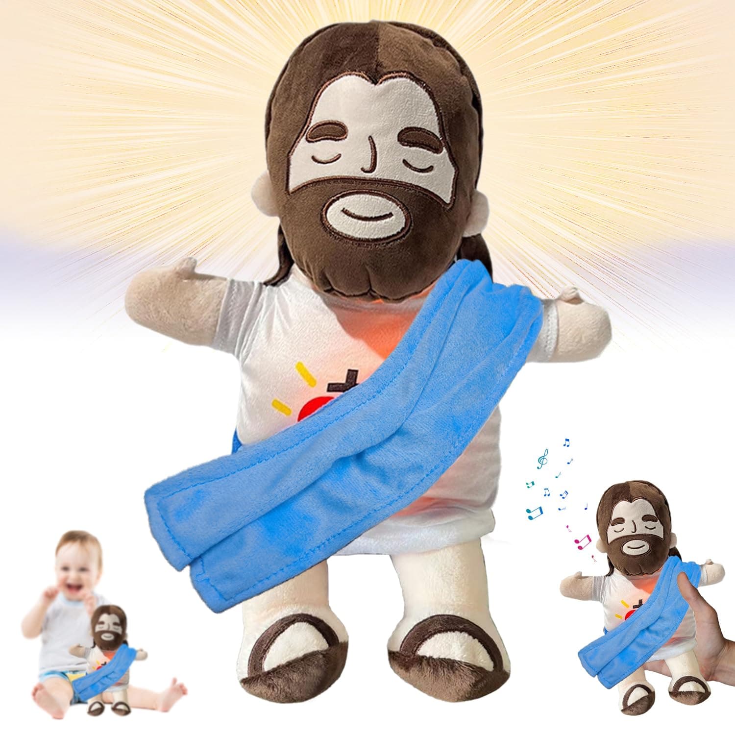 Peluche Jésus qui respire, Jésus en peluche pour soulager le stress, Jésus en peluche respirante avec respiration et lum