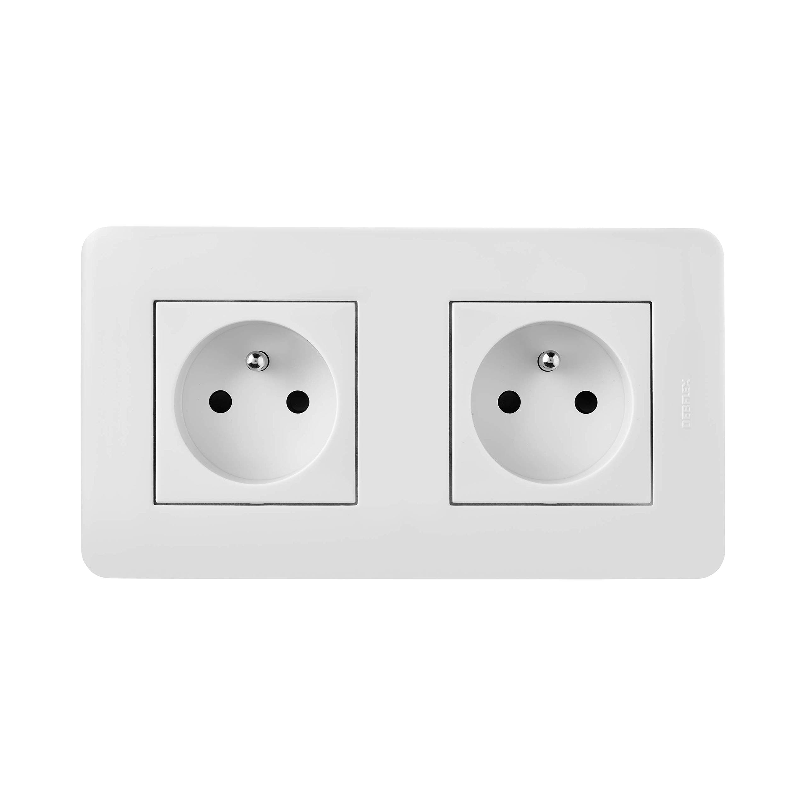 Prise Murale sans Fil Universelle 16A 2P+T Double Prise Prewired - Installation Facile pour Maison, Blanc Brillant