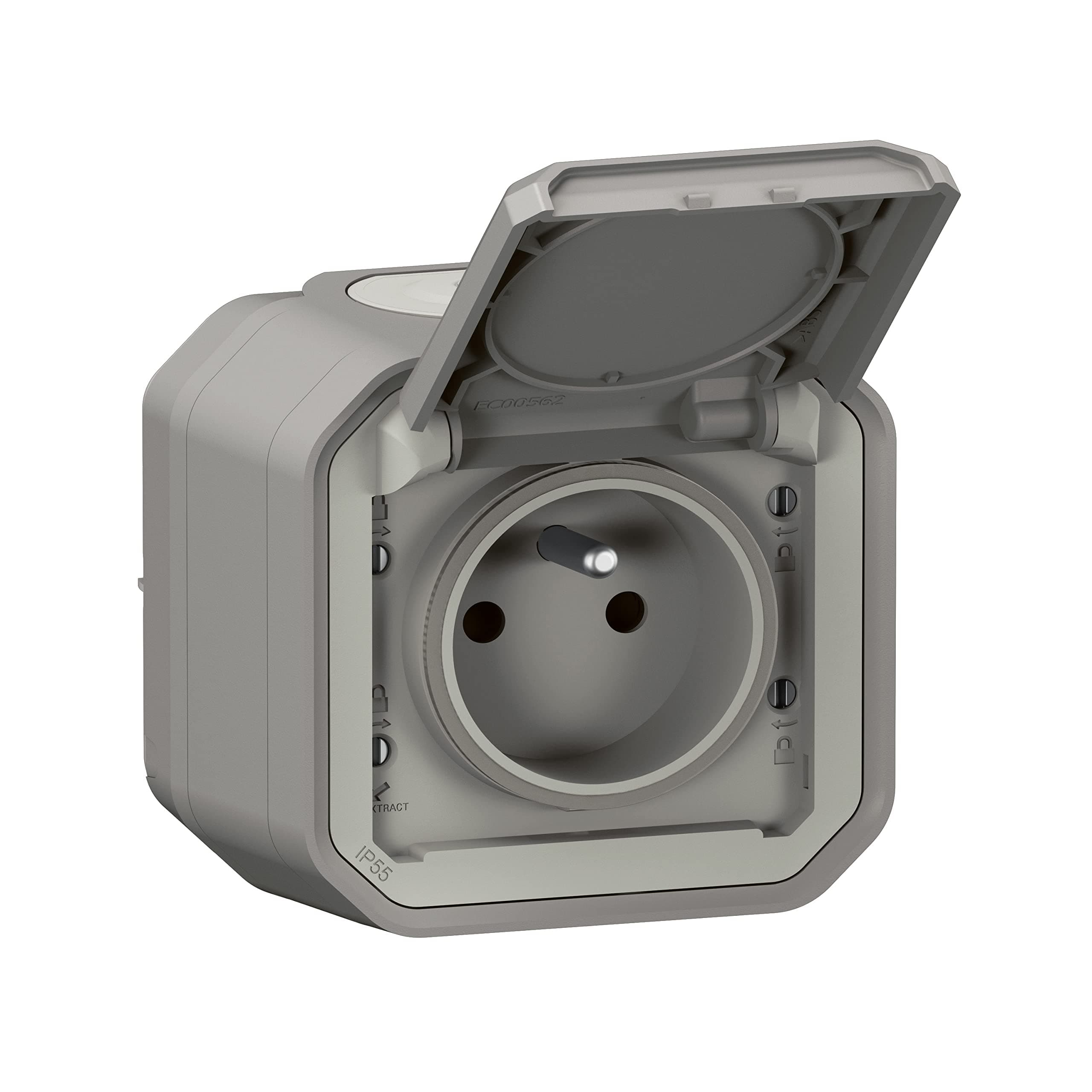 Legrand - Prise étanche IP55 avec terre Plexo - Prise 2P+T 16A complète avec volet - Pour pose en apparent - Gris