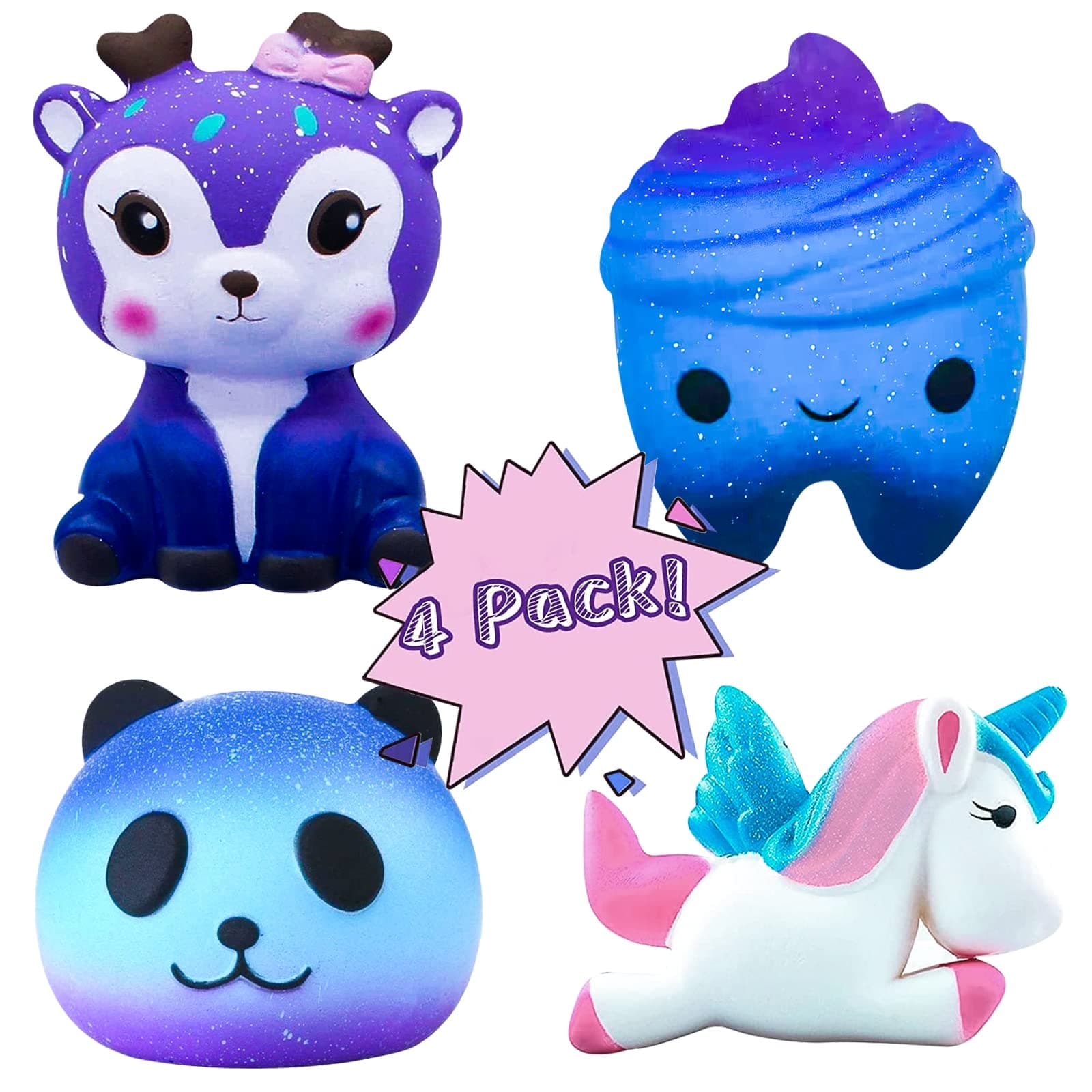Hirsrian jouets spongieux à reprise lente pour adults et enfants avec dents de cerf, panda, licorne | Soulagement du str