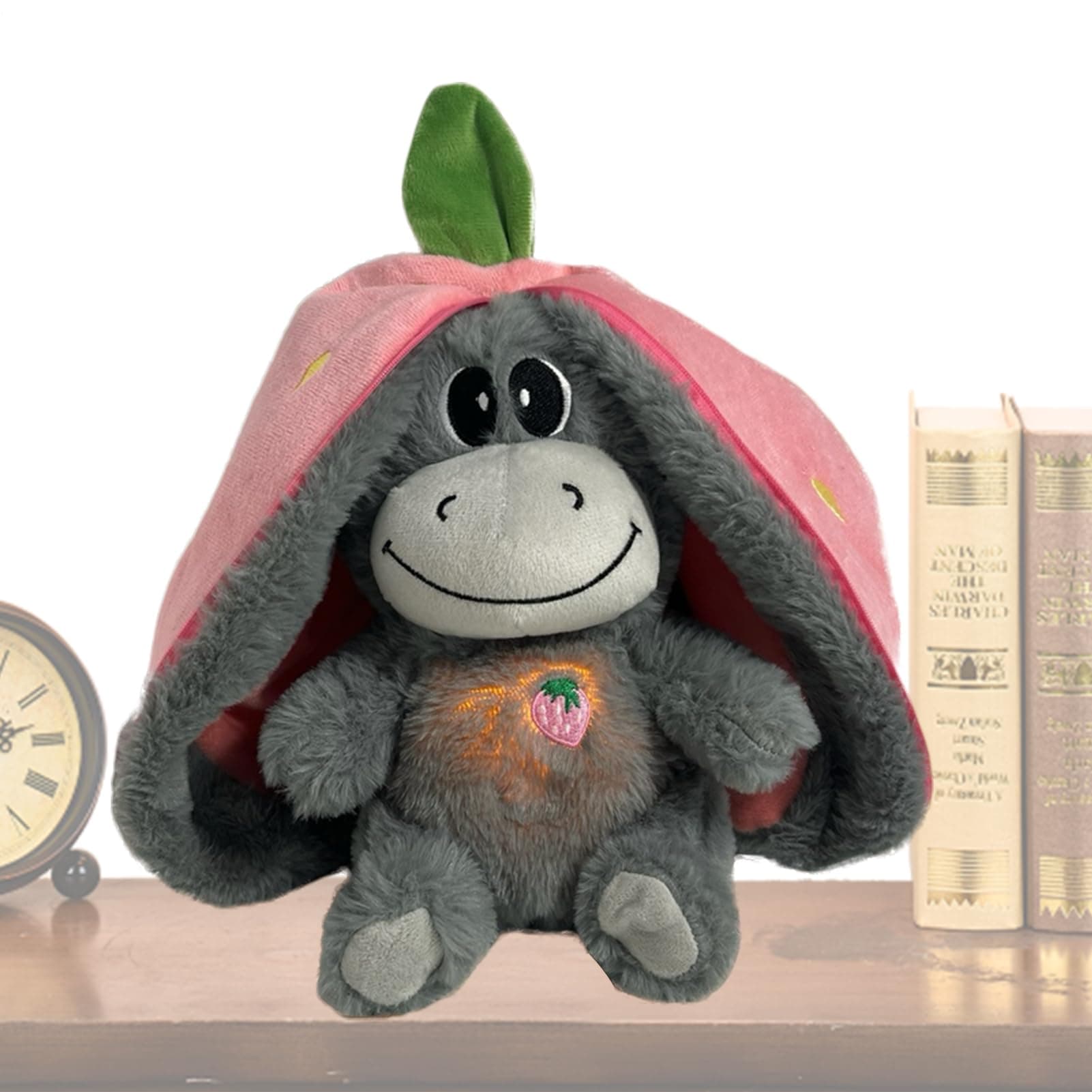 Âne en Peluche Respirant, Peluche avec Musique, Lumières et Mouvements Calmants, Peluche aux Fruits pour Réduire le Stre