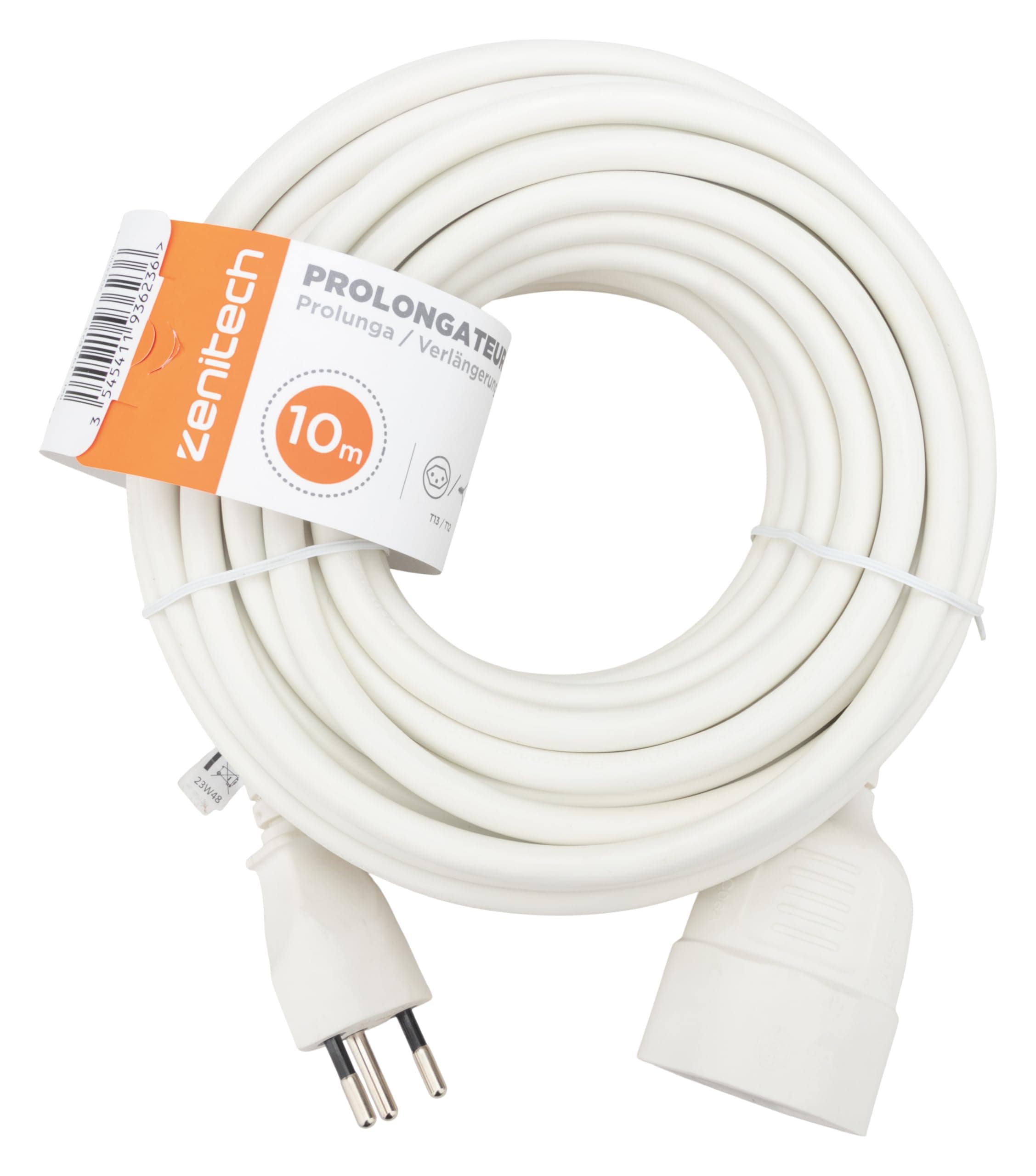 Prolongateur Suisse Zenitech T12/T13 H05VV-F 3x1,5mm² 10m - Blanc