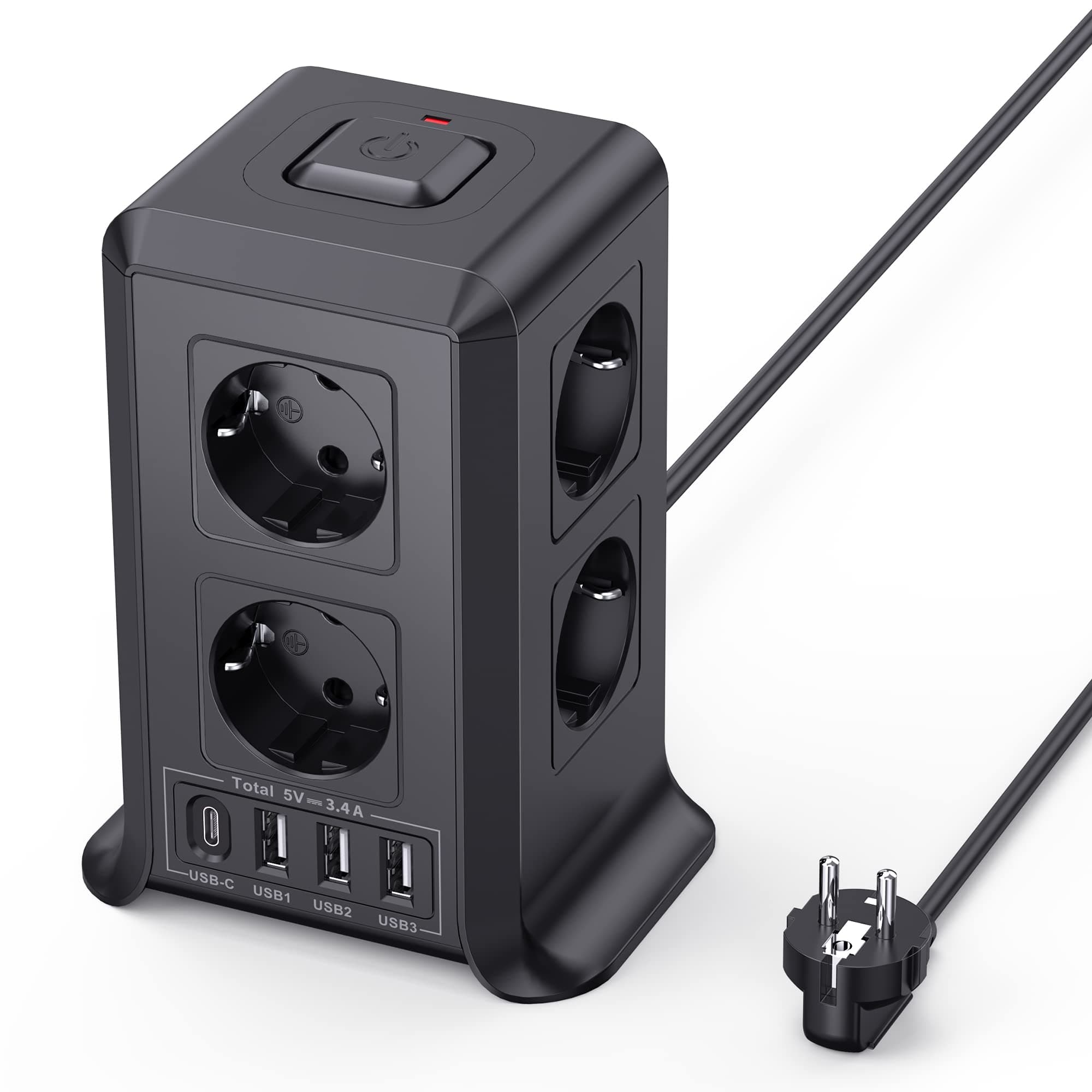Multiprise avec interrupteur 8 prises et 4 USB pour la maison et le bureau - Protection contre la surtension et les écla