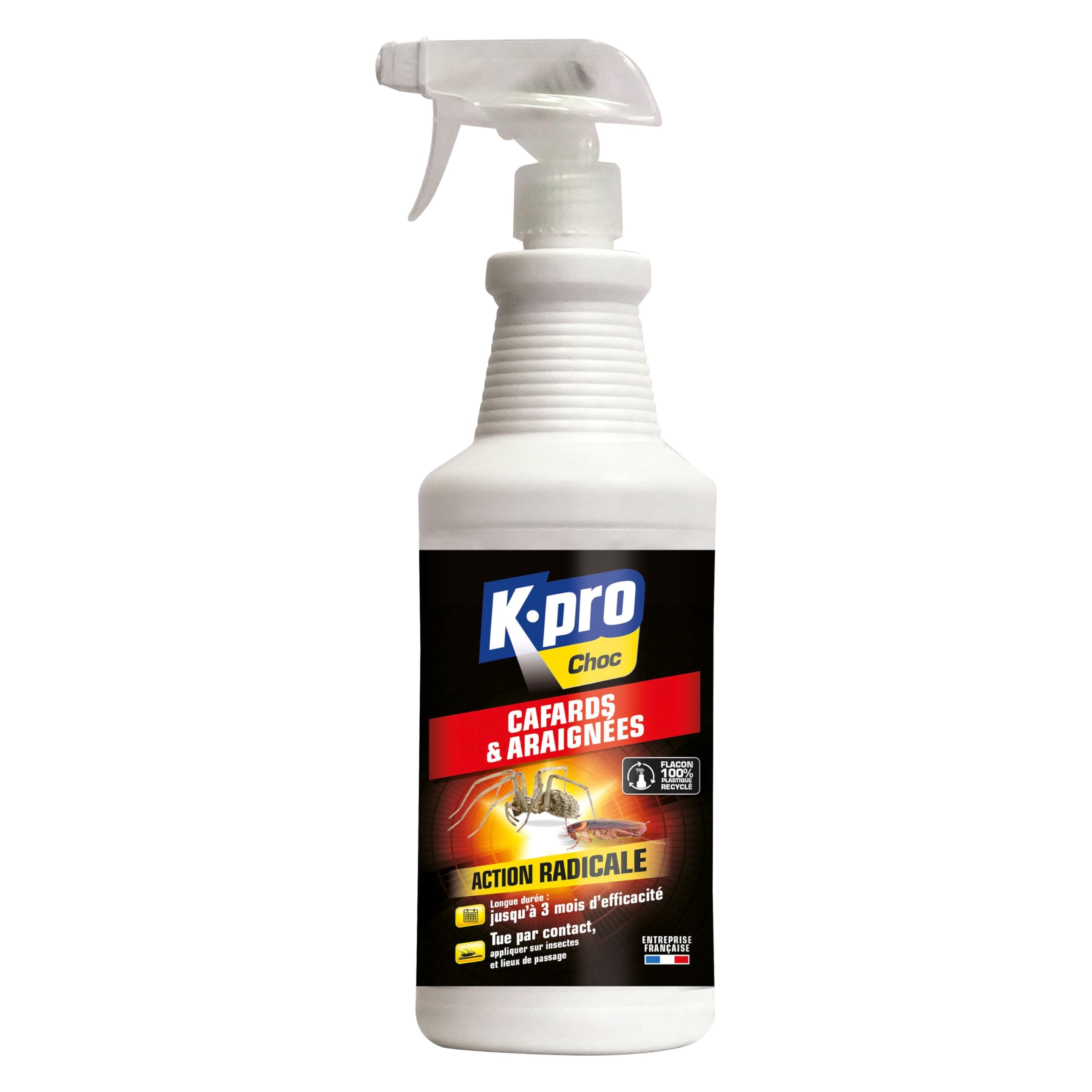 K.PRO CHOC - Spray Aérosol Anti Cafards et Araignées - Action Radicale, Effet Longue Durée - 1l
