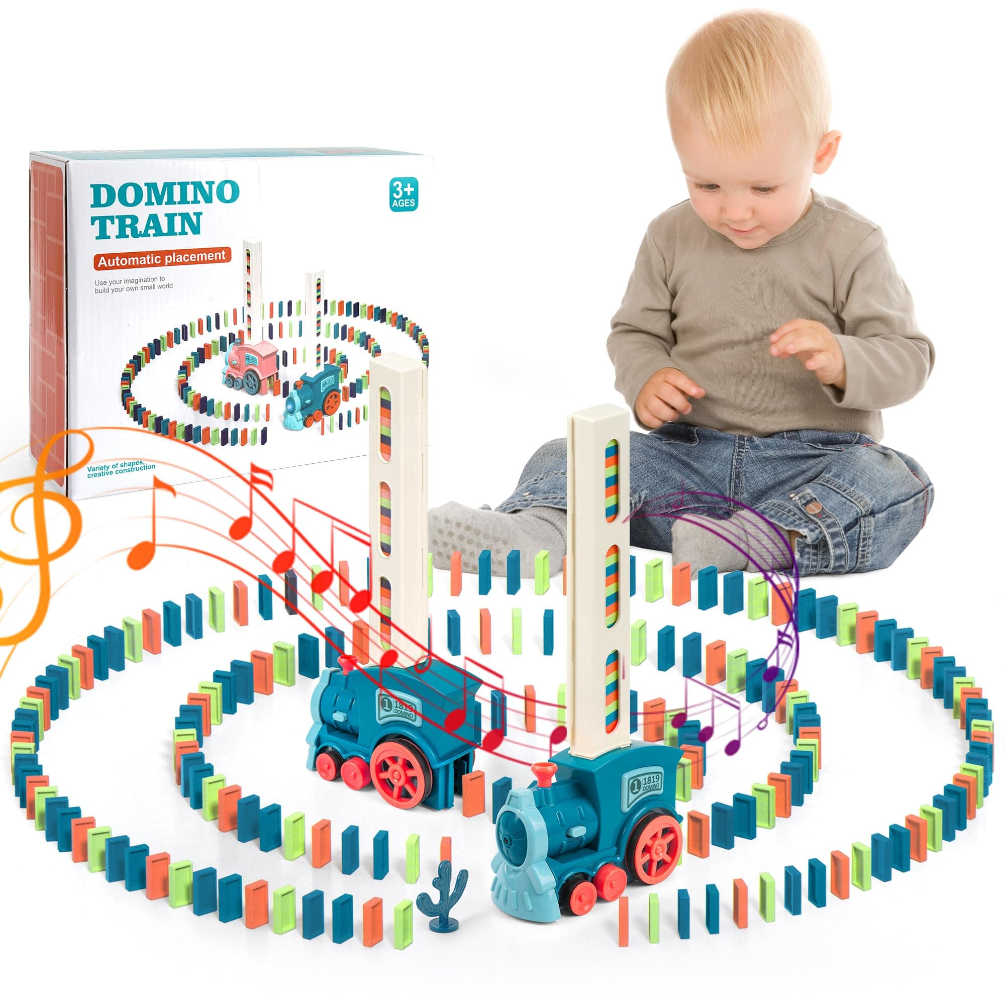 BatdTech Train Électrique Domino, 200 Pièces Train Électrique Enfant, Fonction Lumière et Musique pour Filles et Garçons
