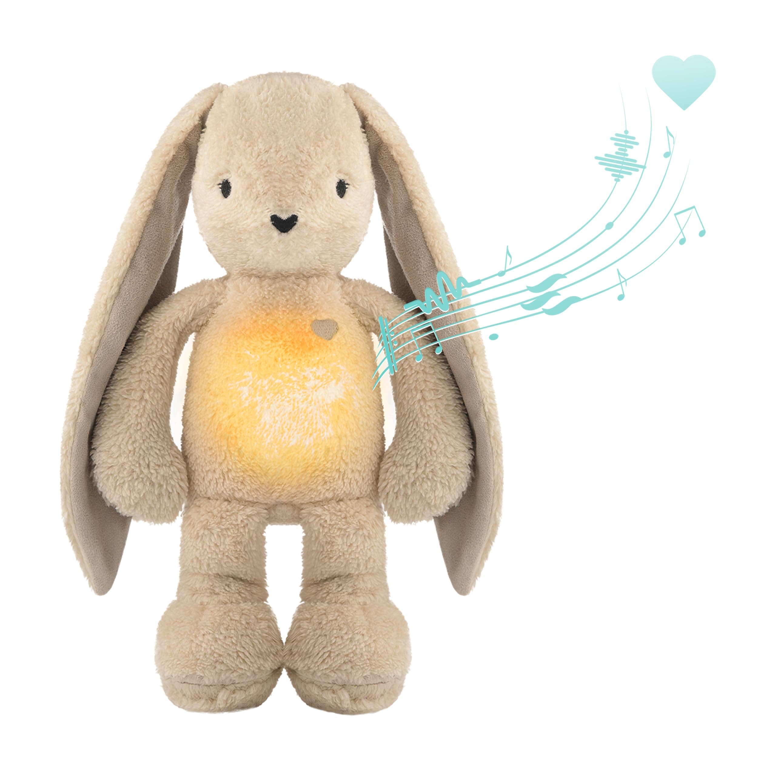 MyHummy Lapin Apaisant 5-en-1 avec Lumière et Sons, Peluche Personnelle avec Imprimé de Nom, USB Rechargeable
