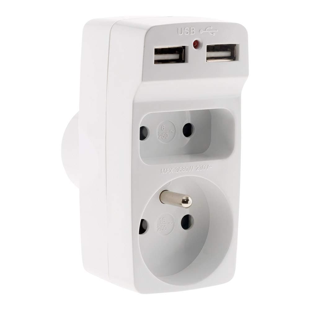 Zenitech Multiprise 2P+T 16A avec Chargeur USB - Multiports Sécurisés pour Maison et Bureau - 6A/16A