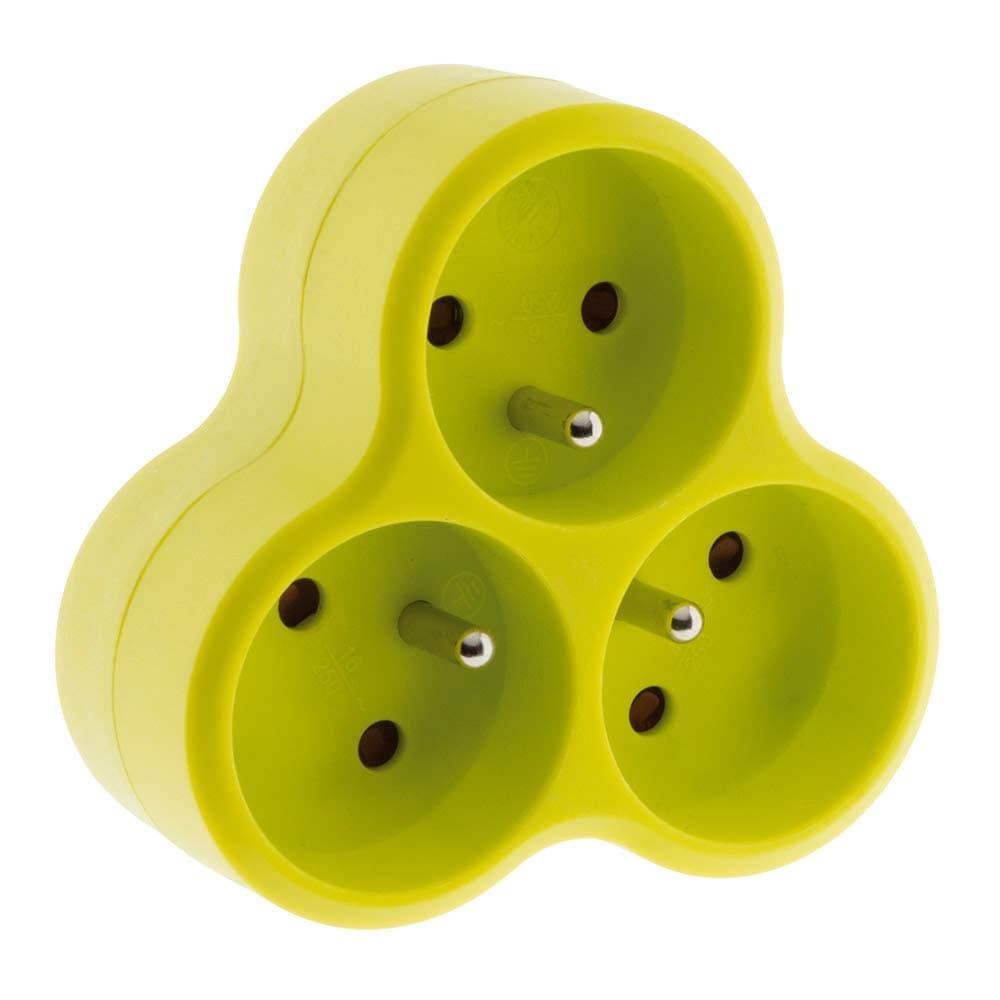 Multiprise Triplite Triangulaire 16A - Sécurisé de haute qualité - Jaune - Pour usage domestique