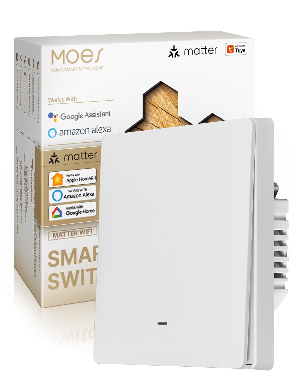 MOES Matter Wi-Fi Interrupteur intelligent - Compatible Alexa/Apple Home/Google Home/SmartThings - Contrôle par Tuya - 1