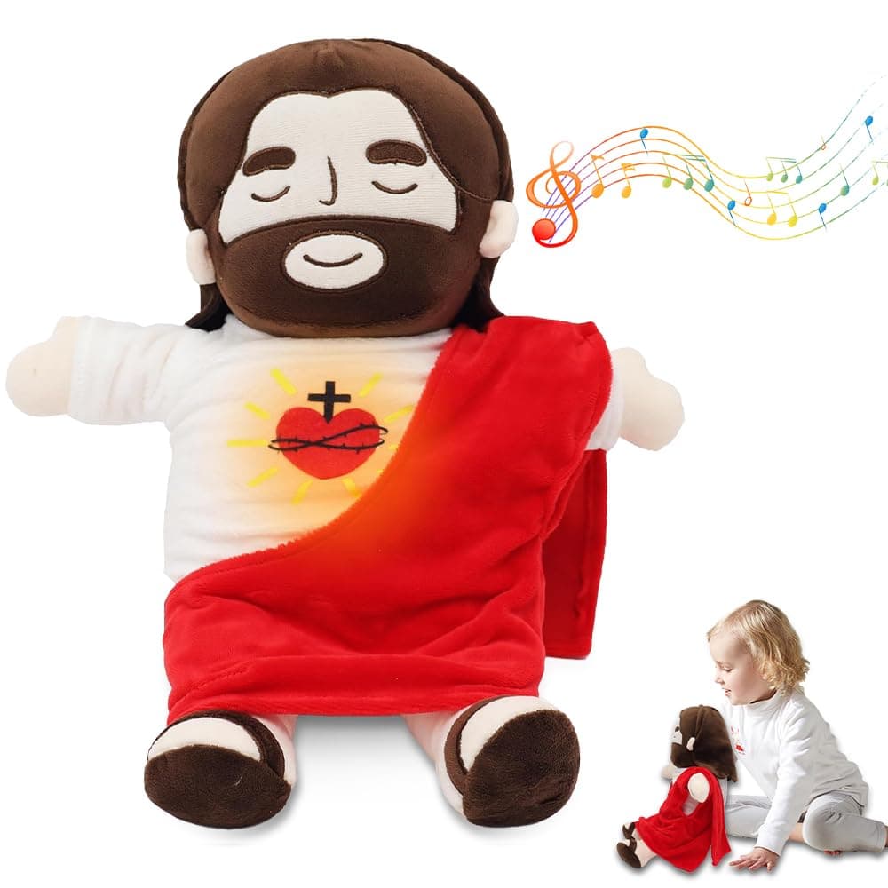 Peluche Jésus Qui Respire 40CM avec Musique et Lumières, Pour Enfants, Soulager Anxiété