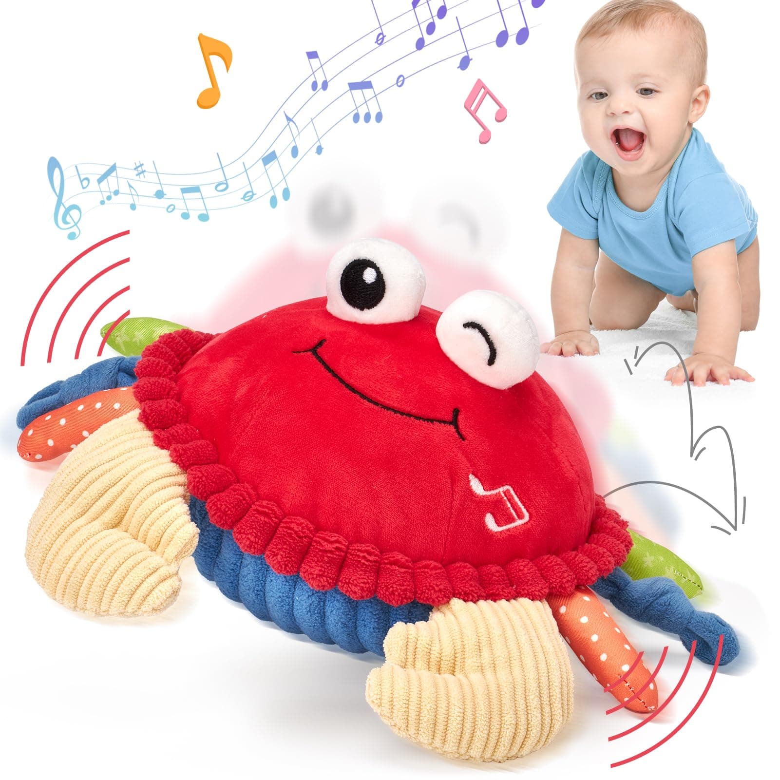 Jouet Hahaland Bebe 6-12 Mois Crabe Qui Marche avec Musique & Enregistrement, Jouets Interactifs pour Tummy Time, Cadeau